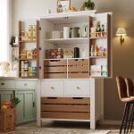 Buffet cuisine 80x40x140 cm blanc 5 tiroirs 2 portes meuble rangement haut multifonctionnel
