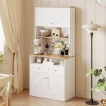 Buffet cuisine 80x40x175 cm haut armoire de cuisine vaisselier avec prises �lectriques avec 2 tiroirs ...