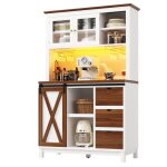 Buffet de cuisine armoire haute 104x40x180cm moderne led commande app porte coulissante 3 tiroirs meuble ...