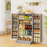 Buffet de cuisine bas - goplus - 59x305x103cm - 1 armoire � 5 niveaux et 2 portes � 12 etag�res gris