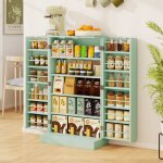 Buffet de cuisine bas - goplus - 59x305x103cm - 1 armoire � 5 niveaux et 2 portes � 12 etag�res vert