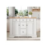 Buffet de cuisine blanc - meuble de rangement avec plan de travail rabattable et prises usb - 5 tiroirs ...