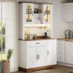 Buffet de cuisine blanc - avec vitrines plan de travail tiroir placards et �tag�res r�glables - blanc ...