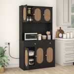 Buffet de cuisine costway station de recharge 6 portes en rotin 2 tiroirs 4 �tag�res r�glables pour salon ...