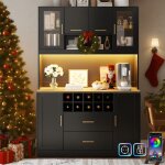 Buffet cuisine �clairage led 120 cm avec prise et usb meuble haut de rangement avec plan de travail vaisselier ...