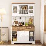 Buffet de cuisine haut - 106 x 39 x 1765 cm - 2 tiroirs - 4 portes vitr�es - tringle � crochets blanc ...