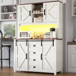 Buffet de cuisine haut 115 x 40 x 1747cm avec portes coulissantes et 2 tiroirs - meuble de rangement ...