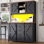 Merax buffet de cuisine haut led - avec portes coulissantes et 2 tiroirs - meuble de rangement - style ...