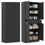 Buffet de cuisine haut 183 cm costway 4 portes 1 tiroir 3 �tag�res ajustables 2 kits anti - basculement ...