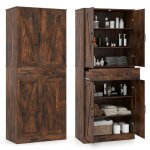Buffet de cuisine haut 183 cm costway 4 portes tiroir coulissant 3 �tag�res ajustables 2 kits anti - ...