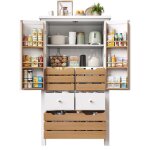 Buffet cuisine haut 80 x 40 x 140 cm meuble de rangement pour cuisine & salon mdf blanc 5 tiroirs 2 portes ...