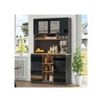 Buffet cuisine haut salle a manger - meuble vaisselier en bois - style contemporain - armoire brillant ...
