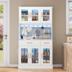 Buffet de cuisine haute 180 cm avec �clairage led 6 portes 2 tiroirs de rangement �tag�res r�glables ...