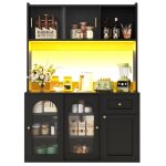 Buffet cuisine avec led haut armoire de cuisine avec porte verre �tag�res r�glables meuble de rangement ...