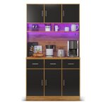 Buffet cuisine avec led meuble cuisine rangement armoire haute - �tag�res r�glables - 100x40x180cm