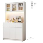 Buffet cuisine avec led & multiprises vaisselier 3 portes 3 tiroirs �tag�res r�glables pour rangement ...