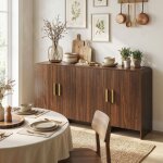 Buffet cuisine meuble de rangement avec 4 portes � fermeture douce 4 compartiments et bords arrondis ...