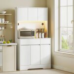 Buffet cuisine meuble cuisine rangement haut avec lumi�re led rgb plan de travail 6 portes 2 tiroirs ...