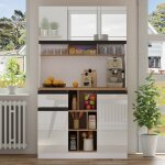 Buffet cuisine moderne blanc 105x45x185cm ? vaisselier portes laqu�es tiroirs �tag�res r�glables anti ...