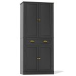 Buffet cuisine noir - 6 niveaux - vaisselier - avec portes et �tag�res r�glables - 80 x 42 x 182 cm
