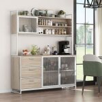 Buffet de cuisine avec grand plan de travail meuble rangement avec 3 portes en métal 3 tiroirs et Étagères ... Buffet de cuisine avec grand plan de travail meuble rangement avec 3 portes en métal 3 tiroirs et Étagères ...