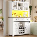 Buffet de cuisine - avec porte coulissante et casier � vin amovible - 105 x 384 x 180 cm - avec led et ...