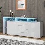 Buffet design blanc brillant avec �clairage led - rangement multifonctionnel pour salon et salle � manger ...