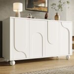 Buffet design blanc s�curis� - �tag�re r�glable rangement spacieux et anti - basculement - pour salon ...