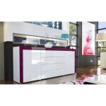 Buffet design laqu blanc / blanc / violet - meuble de sjour - contemporain - 2 portes - 4 tiroirs