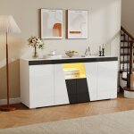 Buffet avec �clairage led - modernluxe - 140x40x65 cm - 4 portes - �clairage led - finition brillante ...