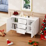 Buffet et enfilade 2 portes et 3 tiroirs - yeavio - fa�ade � motif losange blanc mat 120�40�80 cm