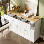 Buffet et enfilade 3 portes et 2 tiroirs fa�ades textur�es - yeavio - blanc et d�cor bois 120�36�805 ...