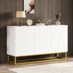 Buffet et enfilade 3 portes avec �tag�res r�glables fa�ades laqu�es - yeavio - blanc et dor� 130�38�76 ...