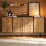 Buffet et enfilade 4 portes et 8 compartiments - yeavio - bois et m�tal naturel et noir 160�40�75 cm
