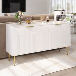 Buffet et enfilade 4 portes avec �tag�res r�glables et fermeture douce - tcqpz - mdf blanc pour salon ...