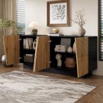 Buffet et enfilade 4 portes avec �tag�re r�glable - yeavio - noir et bois pour salon salle � manger 160�40�72 ...