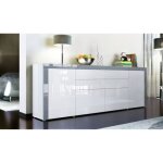 Buffet enfilade blanc - marque - 200 cm - 2 portes - placards - 2 tiroirs - contemporain