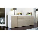 Buffet enfilade blanc et bois brut 200 cm