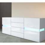 Buffet enfilade design blanc - marque - modle - 1 porte - 4 tiroirs - clairage led