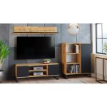 Buffet fondi commode avec 1 porte et 3 étagères - chêne wotan / noir - l 90 x p 40 x h 116cm loft Buffet fondi commode avec 1 porte et 3 étagères - chêne wotan / noir - l 90 x p 40 x h 116cm loft