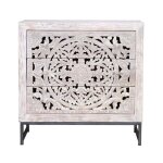 Buffet - giner y colomer - bois de manguier - sculpt� � la main - blanc vieilli et gris