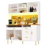 Buffet haut - 145x39x171 cm avec �clairage led contr�l� par application porte coulissante en verre mdf ...