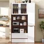 Buffet haut avec 2 tiroirs �tag�res coulissantes pour cuisine salle � manger et salon 100 x 40 x 200 ...