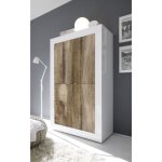 Buffet haut 4 portes collection isora coloris blanc laqué brillant et chêne clair Buffet haut 4 portes collection isora coloris blanc laqué brillant et chêne clair