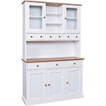 Socoa - buffet vaisselier 5 portes 6 tiroirs bois massif vernis sepia et blanc