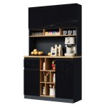 Buffet haut armoire 105 x 45 x 185 cm pour cuisine / salon mdf tiroir & �tag�res r�glables anthracite ...