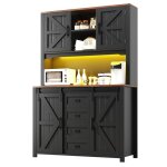 Buffet haut armoire 115x40x1747cm - meuble de cuisine vaisselier avec led portes coulissantes mdf + m�tal ...