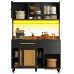 Buffet haut armoire 120 x 45 x 1955 cm ? porte coulissante en rotin pe 3 tiroirs led pilotable via appli ...
