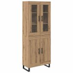 Buffet haut en bois et verre - vidaxl - 695x34x180 cm - ch�ne artisanal - bois agglom�r� - verre - 4 ...