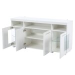 Buffet haut brillant - meuble de cuisine et salon avec led 3 compartiments et portes en verre tremp� ...